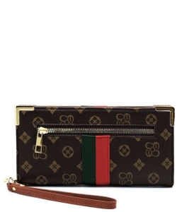 Monogrammed Stripe Clutch Wallet Wristlet CS036W BROWN